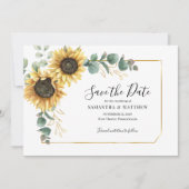 Save The Date Moderne Eucalyptus tournesol floral géométrique (Devant)