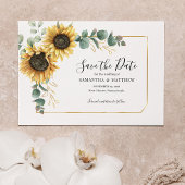 Save The Date Moderne Eucalyptus tournesol floral géométrique