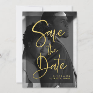 Save The Date Moderne Faux Or et Superposition Noir   Photo
