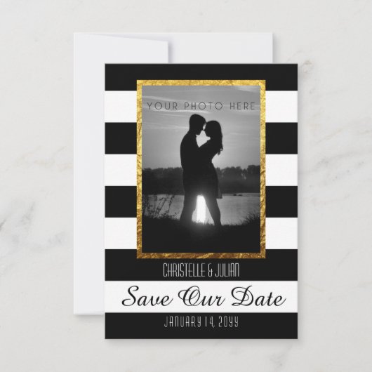 Save The Date Moderne Faux Or Noir Blanc Enregistrer La Date Pho (Devant)