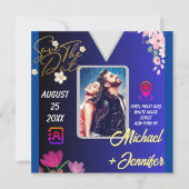 Save The Date Moderne Fleurs Code QR Photo de mariage Enregistre (Devant)