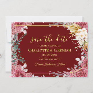 Save The Date Moderne Floral Bourgogne or Mariage Eucalyptus