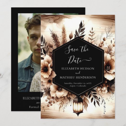 Save The Date Moderne Floral Rustique Mariage (Devant / Derrière)