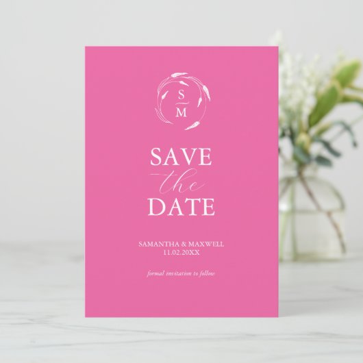 Save The Date Moderne Fuchsia Rose Minimal Enregistrer La Date (Debout devant)