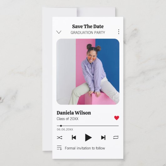 Save The Date Moderne Fun Music Player Diplôme photo (Devant)