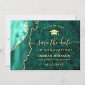 Save The Date Moderne Golden Emerald Marble Graduation QR code (Devant)