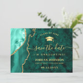 Save The Date Moderne Golden Emerald Marble Graduation QR code (Debout devant)