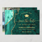 Save The Date Moderne Golden Emerald Marble Graduation QR code (Devant / Derrière)