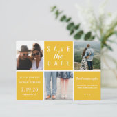 Save The Date Moderne jaune simple 3 photo collage mariage (Debout devant)