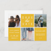 Save The Date Moderne jaune simple 3 photo collage mariage (Devant / Derrière)