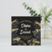 Save The Date Moderne Luxe Chic Palmier Tropical Noir Or (Debout devant)