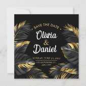 Save The Date Moderne Luxe Chic Palmier Tropical Noir Or (Devant)