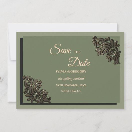 Save The Date Moderne Luxe ton Terre Sage Vert & Or Classic (Devant)