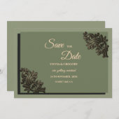 Save The Date Moderne Luxe ton Terre Sage Vert & Or Classic (Devant / Derrière)
