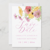 Save The Date Moderne Mariage Bohème Chic Fleur Rose (Devant)