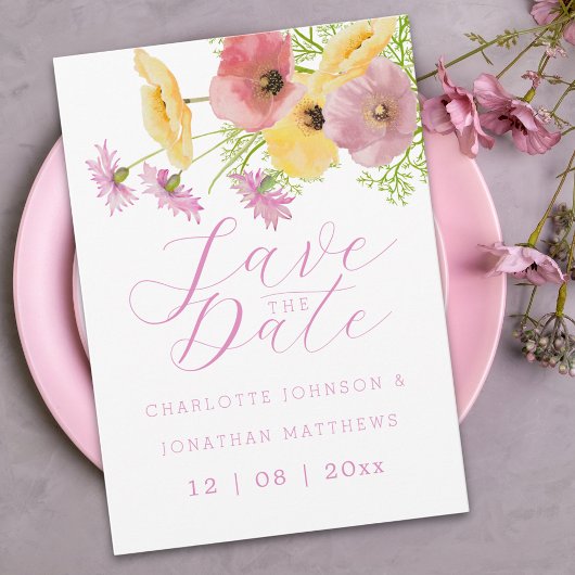 Save The Date Moderne Mariage Bohème Chic Fleur Rose