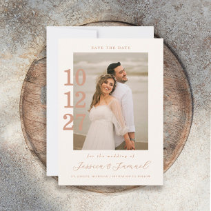 Save The Date Moderne Mariage Minimaliste Mocha Script Photo