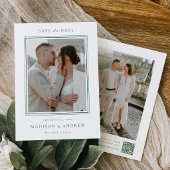 Save The Date Moderne Mariage Photo 2 Bordure Double Vert