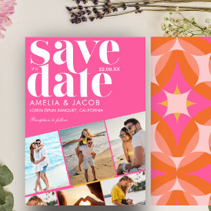 Save The Date Moderne mariage photo fun colorée Orange et rose