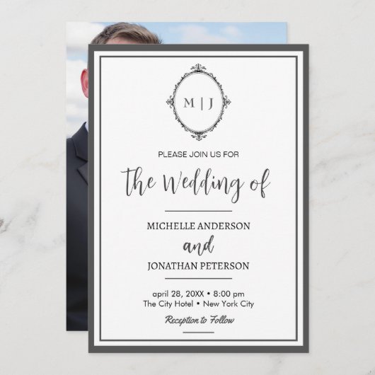 Save The Date Moderne Mariage Photo Monogramme Simple Script (Devant / Derrière)