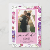 Save The Date Moderne Mariage Photo Script Fleur Rose Violet (Devant)