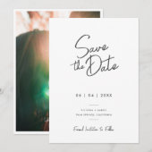 Save The Date Moderne Mariage Photo Script Minimal Noir Blanc (Devant / Derrière)