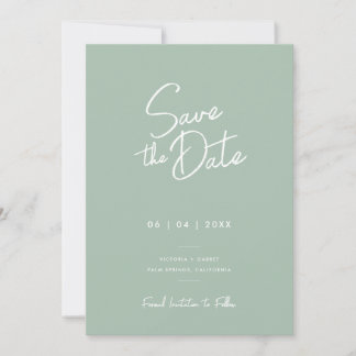 Save The Date Moderne Mariage Photo Script Minimaliste Vert Saug