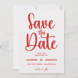 Save The Date Moderne Mariage Photo Script Rouge Rétro Élégant