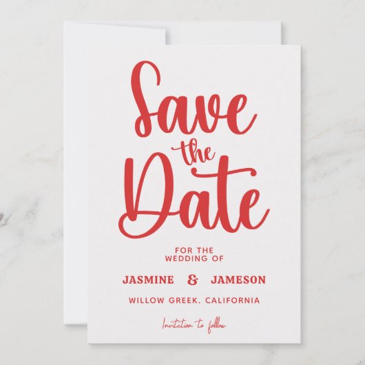 Save The Date Moderne Mariage Photo Script Rouge Rétro Élégant (Devant)