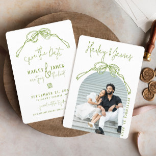 Save The Date Moderne Mariage Photo Vert Arc Dessiné à la Main E
