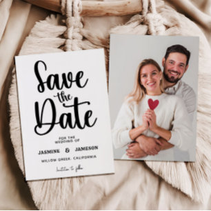 Save The Date Moderne Mariage Rétro Photo Écriture Rouge Casual