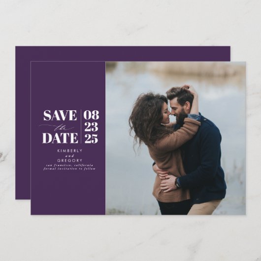 Save The Date Moderne minimal aubergine pourpre Enregistrer la d (Devant / Derrière)