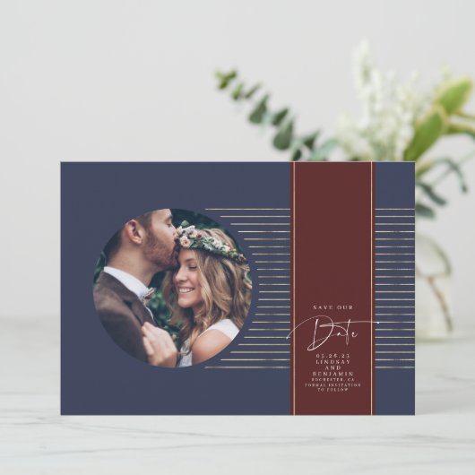 Save The Date Moderne Minimal Delicate Enregistrer La Photo Date (Debout devant)