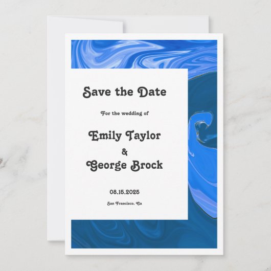 Save The Date Moderne Minimal Marine Blue Waves Mariage Abstrait (Devant)