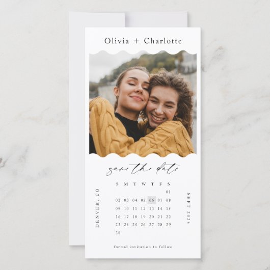 Save The Date Moderne minimal Retro Wavy Photo Calendrier élégan (Devant)