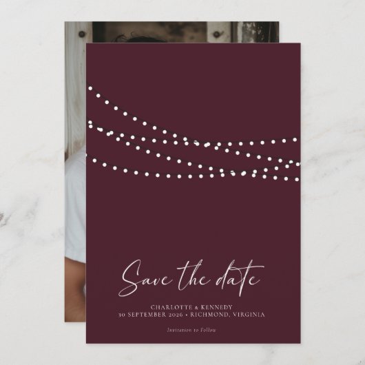 Save The Date Moderne minimal String Lights Photo Enregistrer la (Devant / Derrière)