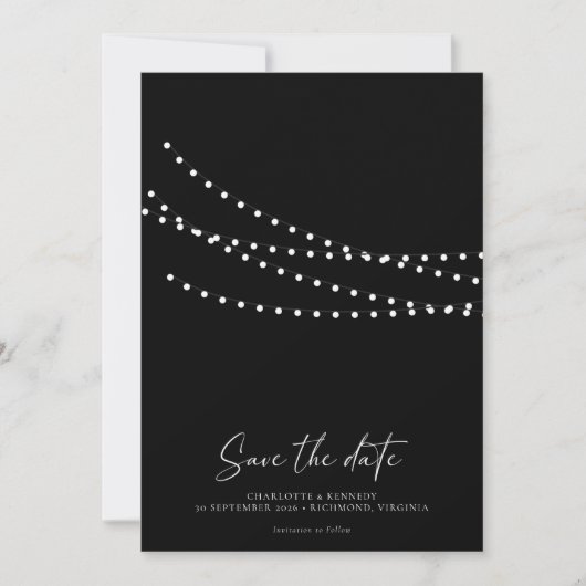 Save The Date Moderne minimal String Lights Photo Enregistrer la (Devant)