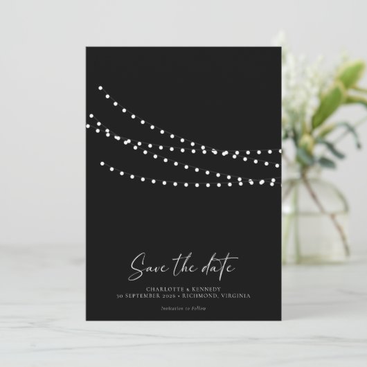 Save The Date Moderne minimal String Lights Photo Enregistrer la (Debout devant)