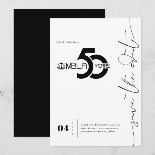 Save The Date Moderne Minimaliste | 50e Gala Enregistrez la Date (Devant / Derrière)