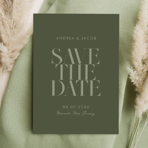 Save The Date Moderne minimaliste Moss Green Chic Mariage