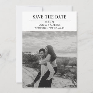 Save The Date Moderne Minimaliste Noir Blanc Photo Enregistrer l