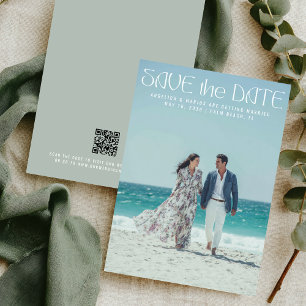 Save The Date Moderne Minimaliste Vert Sauge Personnalisé Photo