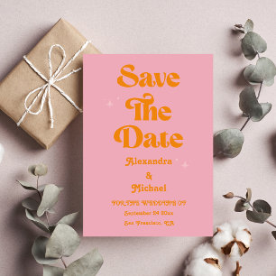Save The Date Moderne minimaliste Vibrand orange et Mariage rose
