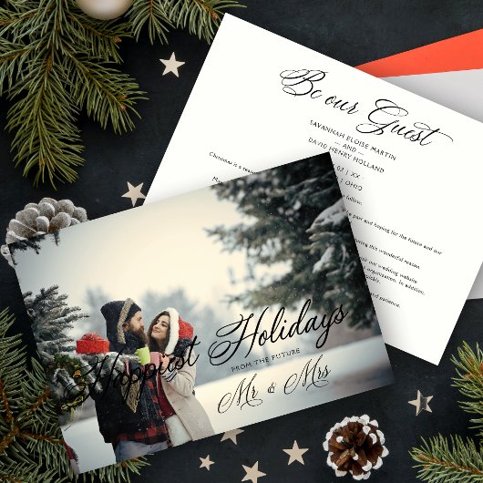Save The Date Moderne Mr & Mrs Happiest Holidays Christmas Coupl