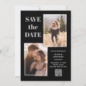 Save The Date Moderne Multi Photo noir et gris | Code QR (Devant)