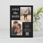 Save The Date Moderne Multi Photo noir et gris | Code QR (Debout devant)