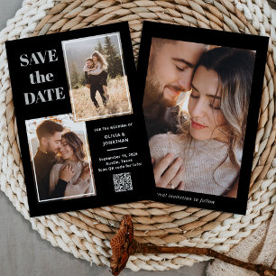 Save The Date Moderne Multi Photo noir et gris   Code QR