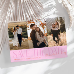 Save The Date Moderne Multi Photo Signature Couple Orange Rose