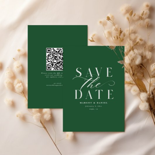 Save The Date Moderne Non Photo Enregistrer La Date Green QR Cod