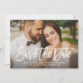 Save The Date Moderne photo de mariage à rayures avec écriture c (Devant)